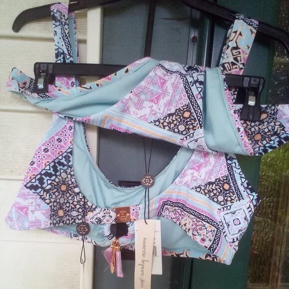 💦Nannette Lapore 2PC Swimsuit Bikini Blue/Pink Size: 10 NWT - Picture 3 of 8